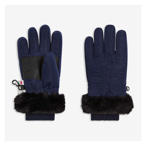 Faux Fur Cuff Ski Gloves - Dark Navy